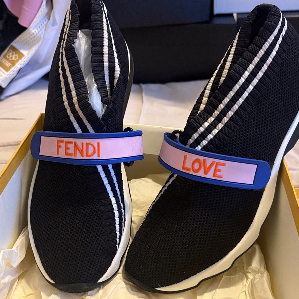 Fendi Women's Black Sneakers with Purple and Blue Straps